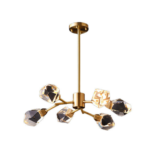 Modern Crystal Block Chandelier: Stylish 6/15/18 Lights Ceiling Pendant in Brass