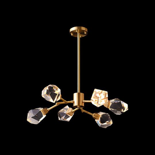 Modern Crystal Block Chandelier: Stylish 6/15/18 Lights Ceiling Pendant in Brass