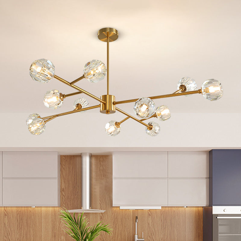 Modern Brass Chandelier with Ball Faceted Crystal Shade - Perfect for Kitchen Ceiling