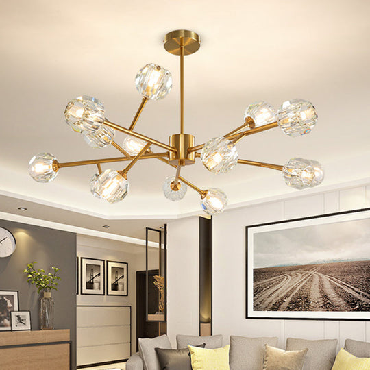 Modern Brass Chandelier with Ball Faceted Crystal Shade - Perfect for Kitchen Ceiling