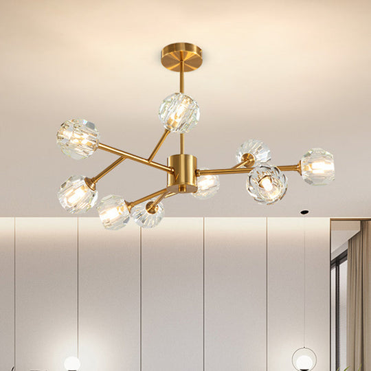 Modern Brass Chandelier with Ball Faceted Crystal Shade - Perfect for Kitchen Ceiling