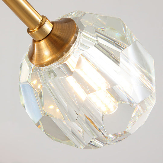 Modern Brass Chandelier with Ball Faceted Crystal Shade - Perfect for Kitchen Ceiling