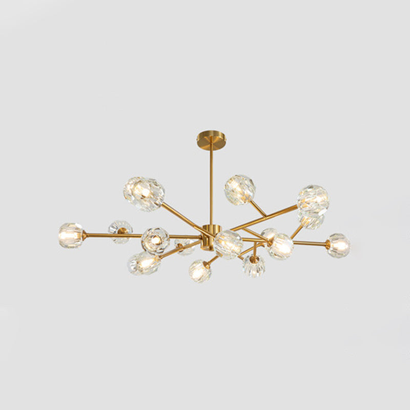 Modern Brass Chandelier with Ball Faceted Crystal Shade - Perfect for Kitchen Ceiling