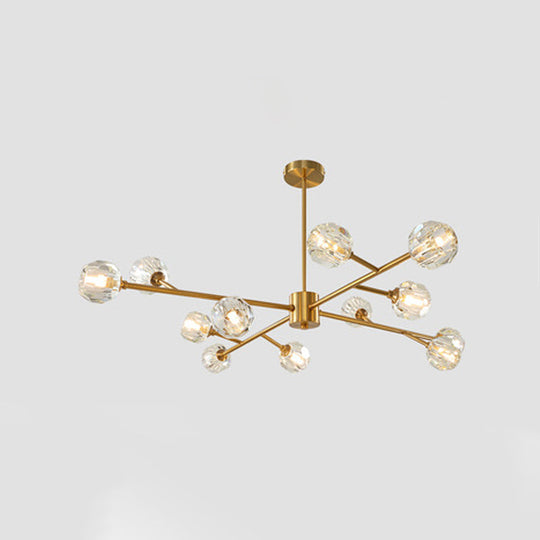 Modern Brass Chandelier with Ball Faceted Crystal Shade - Perfect for Kitchen Ceiling