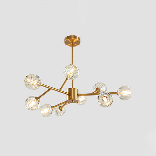 Modern Brass Chandelier with Ball Faceted Crystal Shade - Perfect for Kitchen Ceiling