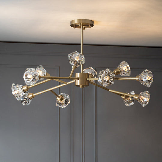 Post-Modern Crystal Flower Ceiling Light: Bedroom Chandelier (Brass, 6/12/15 Heads)