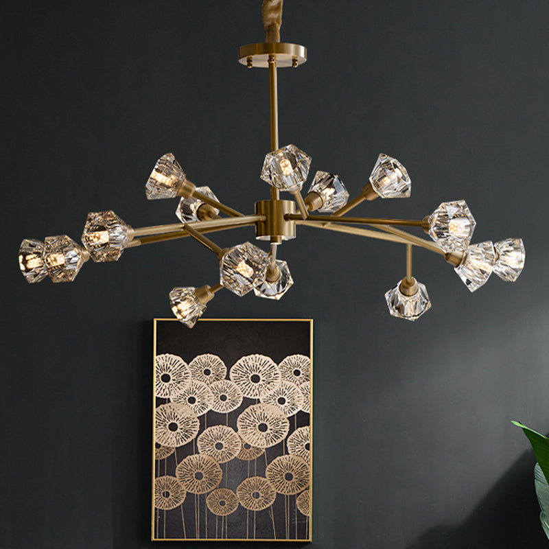 Post-Modern Crystal Branch Ceiling Light With Brass Finish - 6/12/15 Adjustable Heads For Bedroom