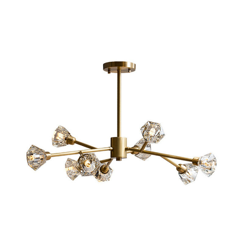 Post-Modern Crystal Branch Ceiling Light With Brass Finish - 6/12/15 Adjustable Heads For Bedroom