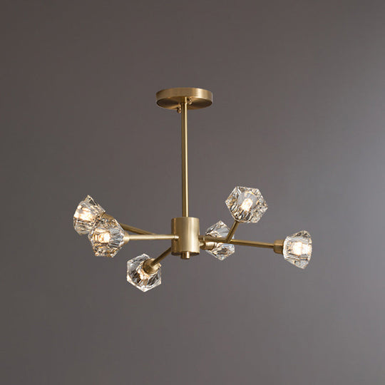 Post-Modern Crystal Branch Ceiling Light With Brass Finish - 6/12/15 Adjustable Heads For Bedroom