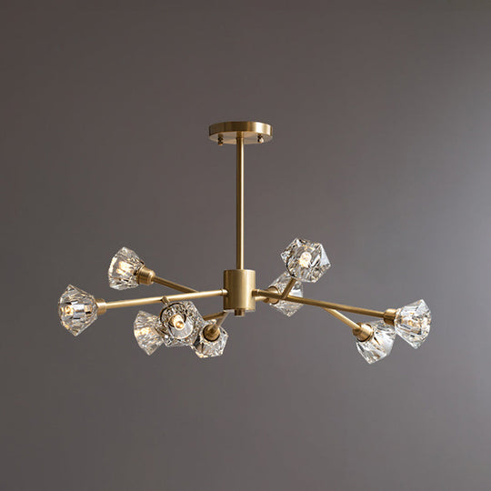 Post-Modern Crystal Branch Ceiling Light With Brass Finish - 6/12/15 Adjustable Heads For Bedroom