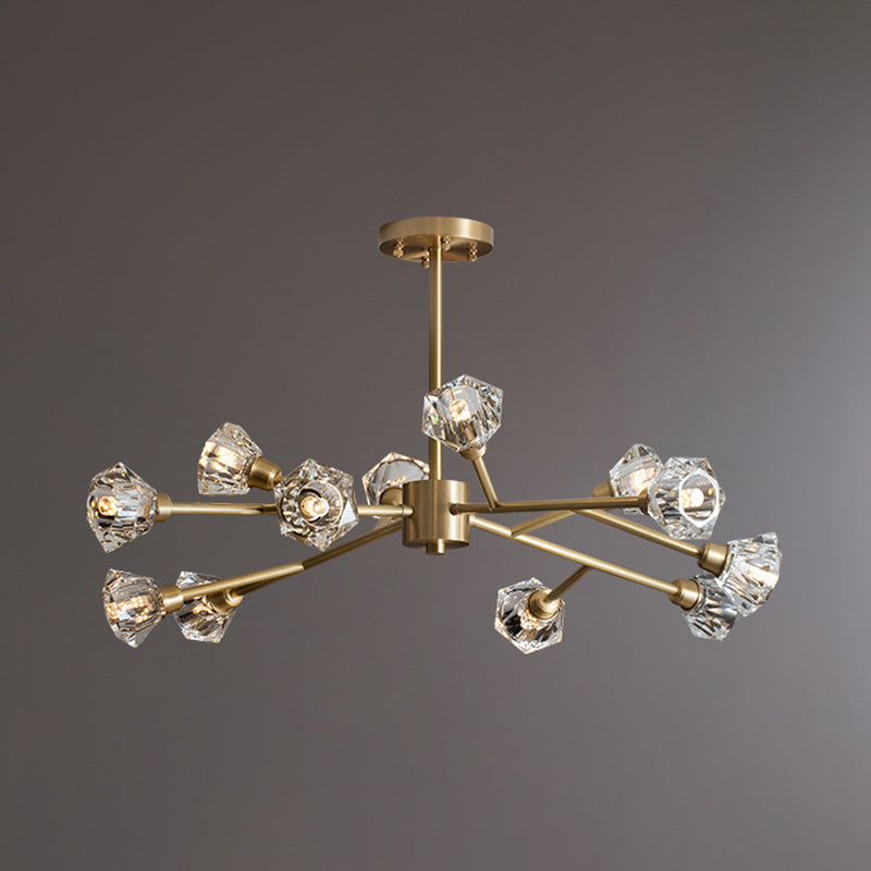 Post-Modern Crystal Flower Ceiling Light: Bedroom Chandelier (Brass, 6/12/15 Heads)