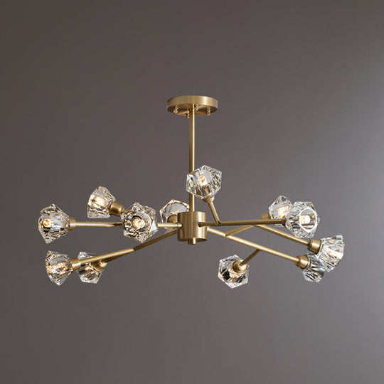 Post-Modern Crystal Branch Ceiling Light With Brass Finish - 6/12/15 Adjustable Heads For Bedroom