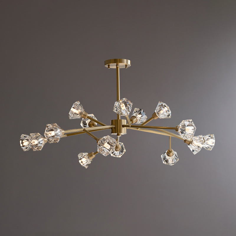 Post-Modern Crystal Flower Ceiling Light: Bedroom Chandelier (Brass, 6/12/15 Heads)