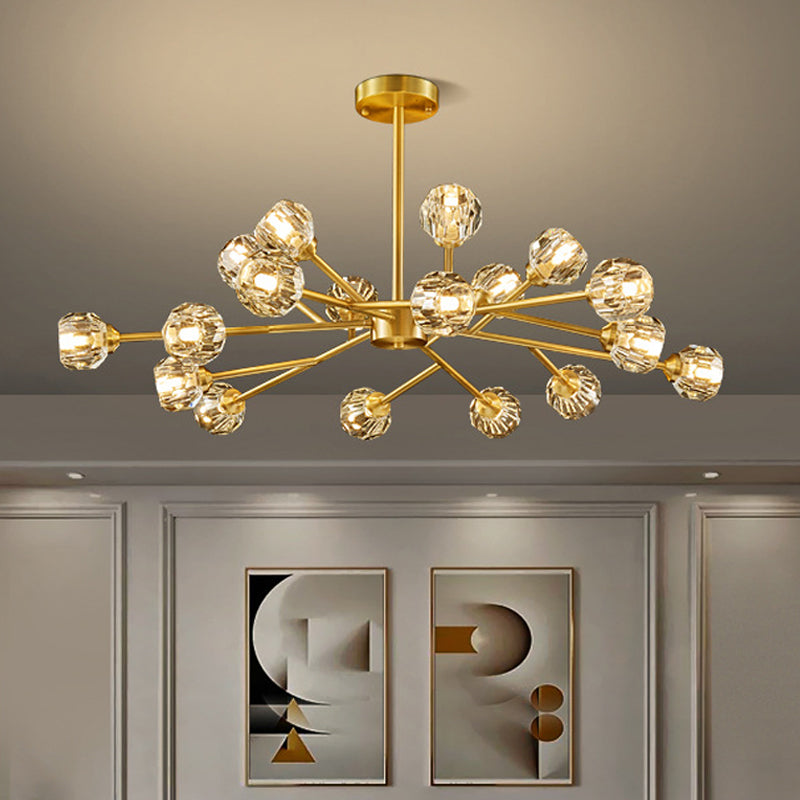 Postmodern Brass Finish Chandelier with Beveled Cut Crystal Ball Pendant Lighting - 6/9/18 Lights