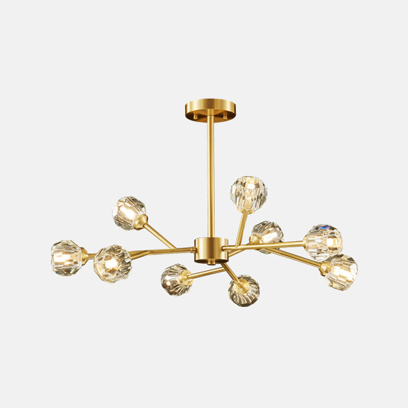 Postmodern Brass Finish Chandelier with Beveled Cut Crystal Ball Pendant Lighting - 6/9/18 Lights