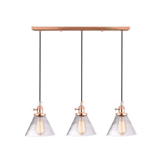 3-Light Cluster Pendant: Clear Glass Cone Down Lighting for Dining Room