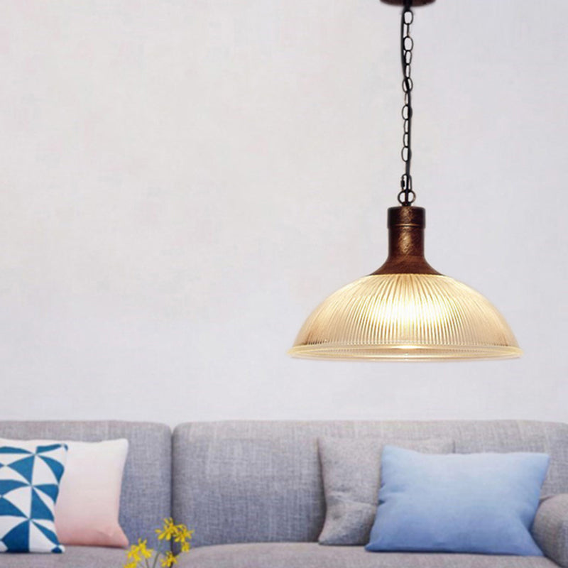 Ribbed Glass Dome Pendant Light Kit - Perfect For Living Rooms