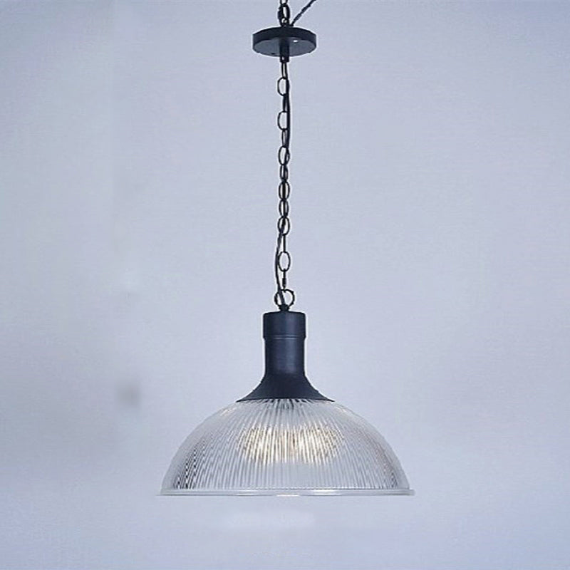 Ribbed Glass Dome Pendant Light Kit - Perfect For Living Rooms Black