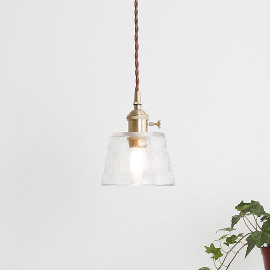 Industrial Clear Glass Trapezoid Corridor Hanging Lamp - Brass Suspension Pendant With 1 Light Kit