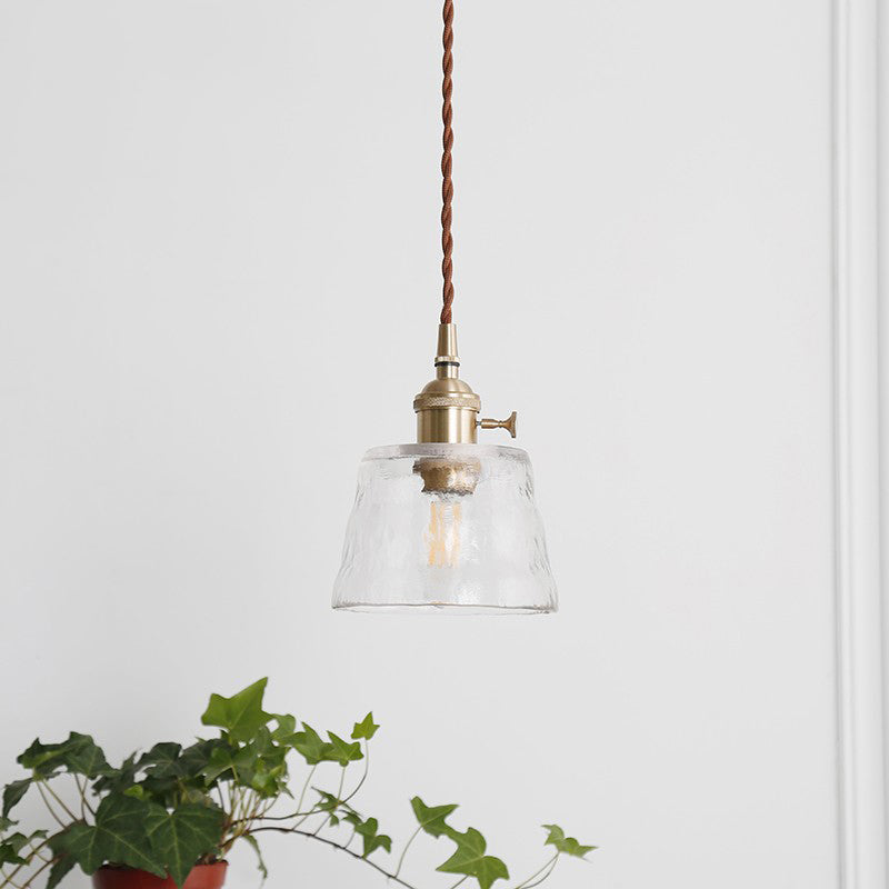 Trapezoid Industrial Hanging Lamp Kit - Clear Glass, Brass Suspension Pendant