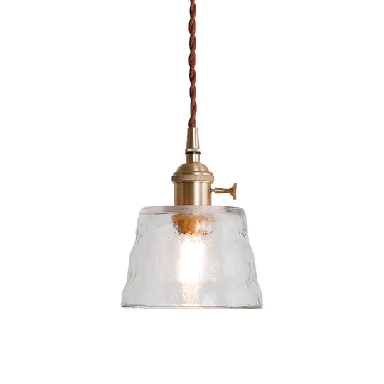 Industrial Clear Glass Trapezoid Corridor Hanging Lamp - Brass Suspension Pendant With 1 Light Kit