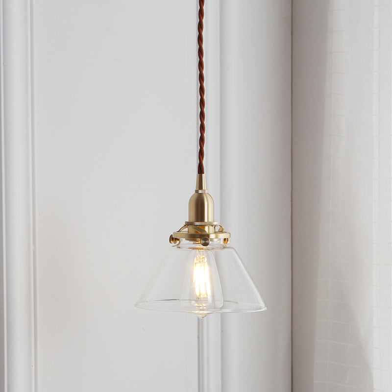 Clear Glass Brass Conic Pendant Lamp For Dining Room- Single Head Suspension Lighting / A