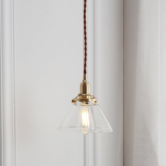 Clear Glass Brass Conic Pendant Lamp For Dining Room- Single Head Suspension Lighting / A