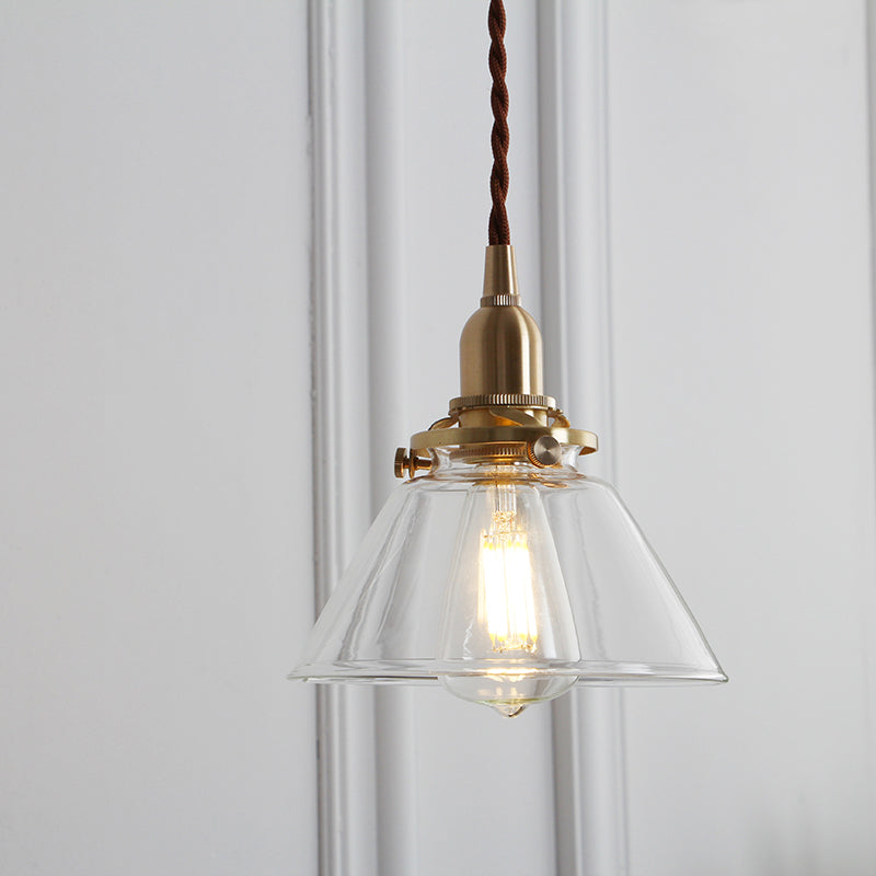 Clear Glass Conic Brass Suspension Pendant Lamp for Dining Room