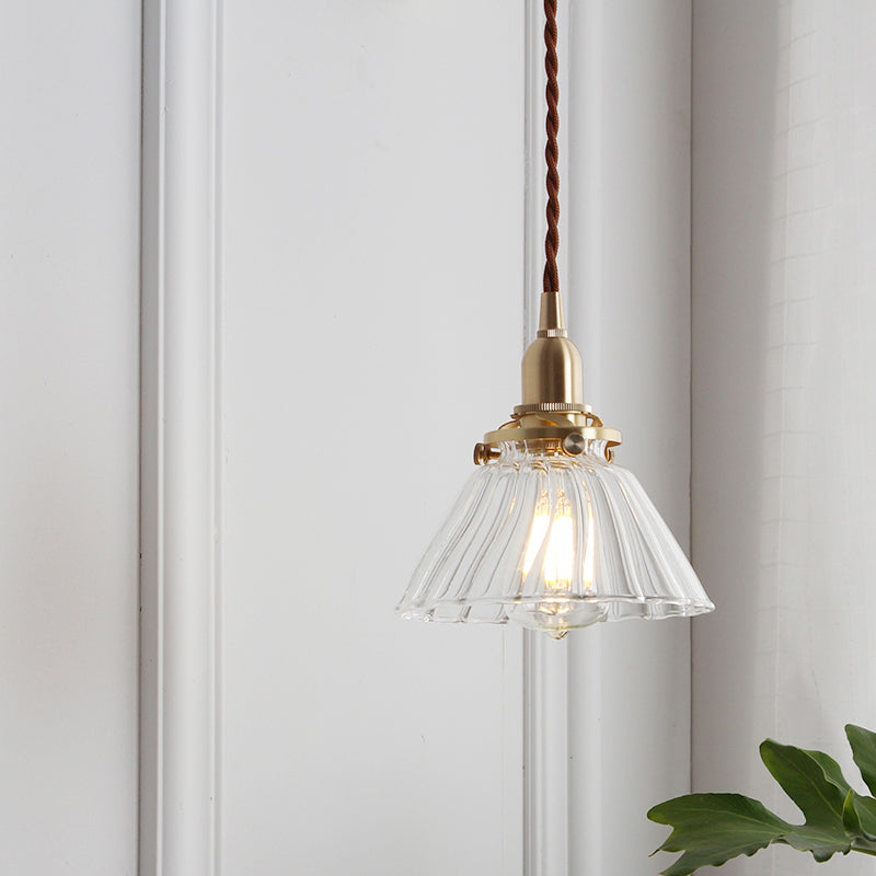 Clear Glass Brass Conic Pendant Lamp For Dining Room- Single Head Suspension Lighting / B