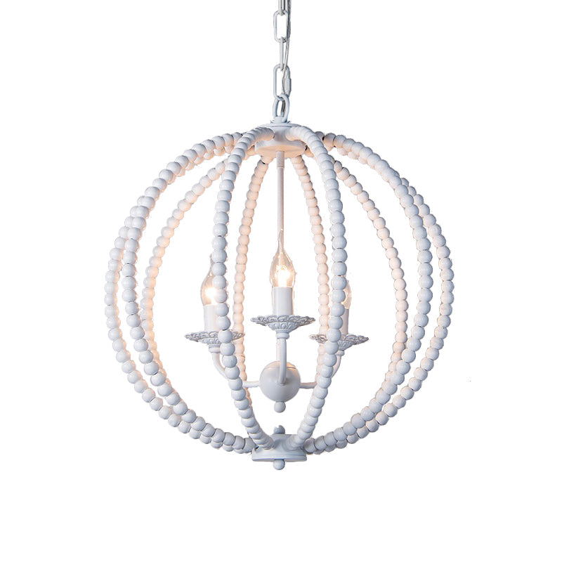 Traditional Wood Beaded Sphere Pendant Chandelier With Inner Candelabra Design