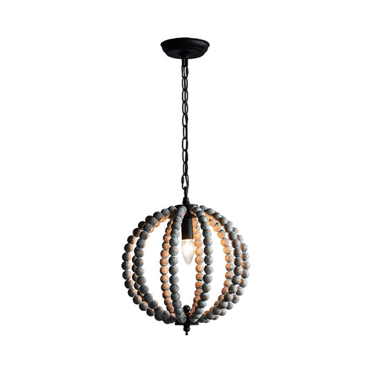 Traditional Wood Beaded Sphere Pendant Chandelier With Inner Candelabra Design