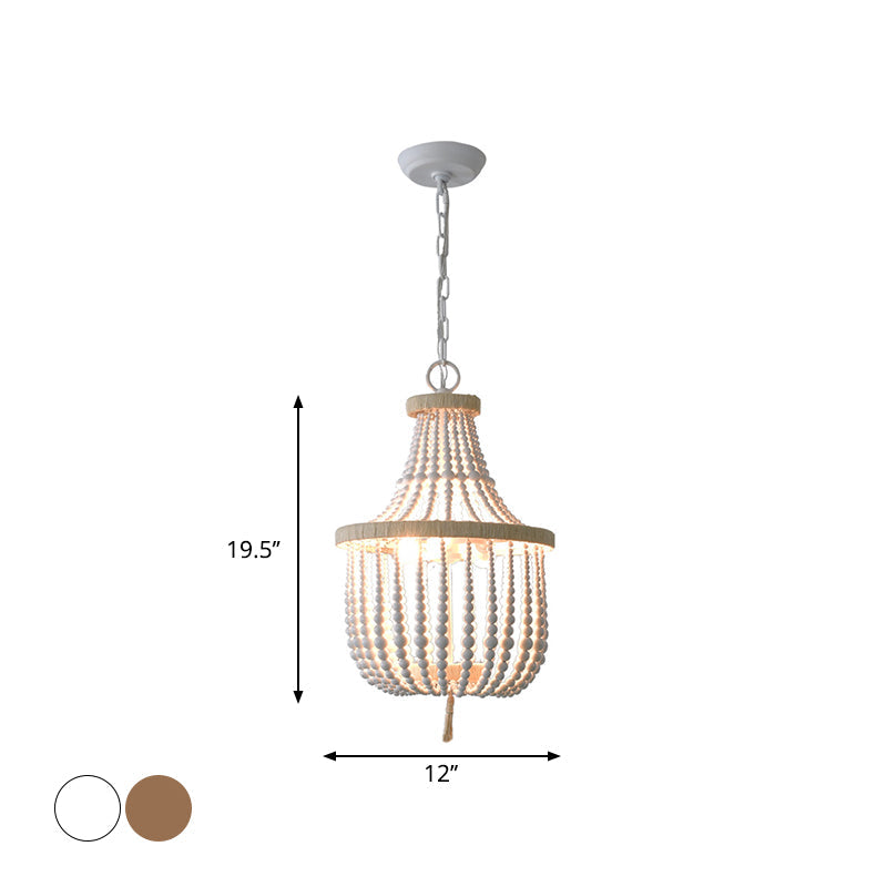 Rustic 2-Head Wood Pendant Chandelier: Handcrafted Beaded Basket Lamp For Restaurants