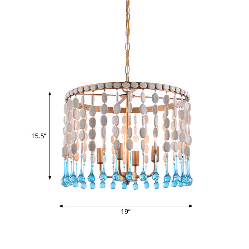 Rustic Wood Cascading Chandelier With 4 Bulbs - Ideal For Living Room