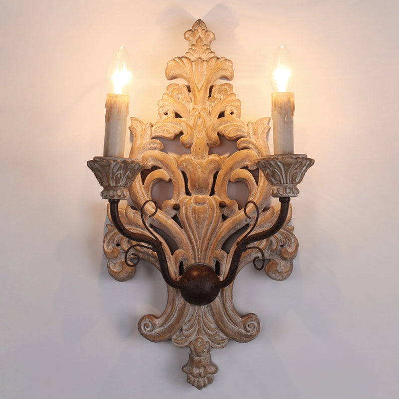 Vintage White Wood 2-Light Candle Wall Sconce For Porch