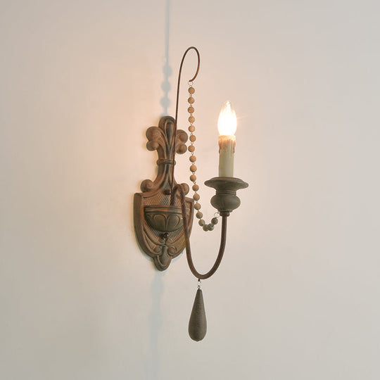 Rustic Curved Arm Wood Wall Sconce: Traditional Lighting With Carved Backplate 1 / Rust