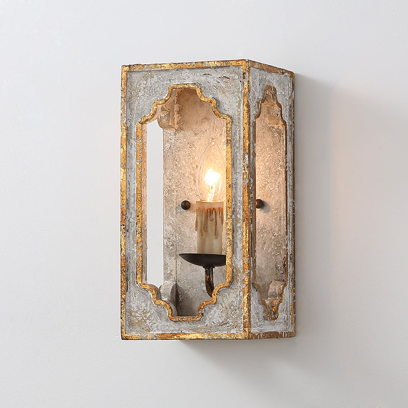 1-Bulb Wall Mount Light Fixture: Grey Countryside Wood With Candle Design