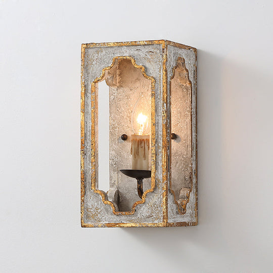 1-Bulb Wall Mount Light Fixture: Grey Countryside Wood With Candle Design