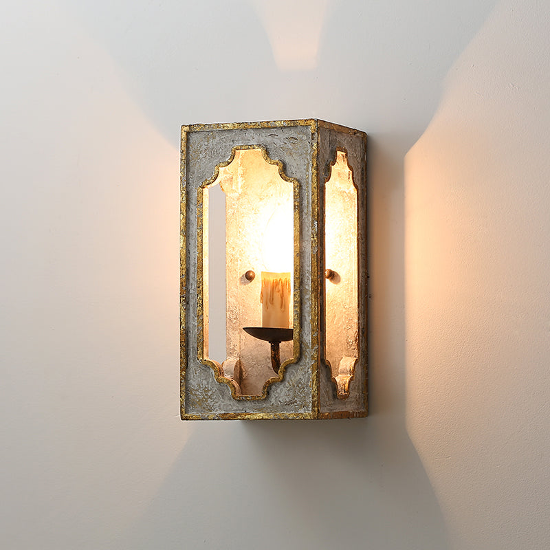 1-Bulb Wall Mount Light Fixture: Grey Countryside Wood With Candle Design