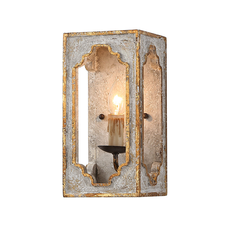 1-Bulb Wall Mount Light Fixture: Grey Countryside Wood With Candle Design Gray