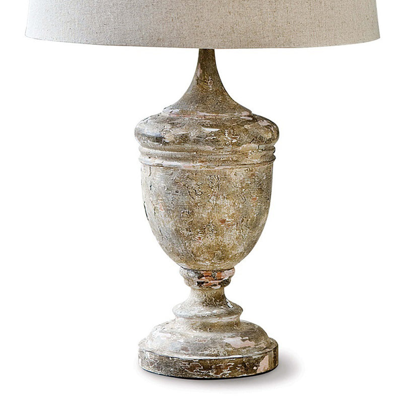 Traditional Style Distressed White Fabric Night Lamp With Font Base 1-Bulb Drum Table Lighting