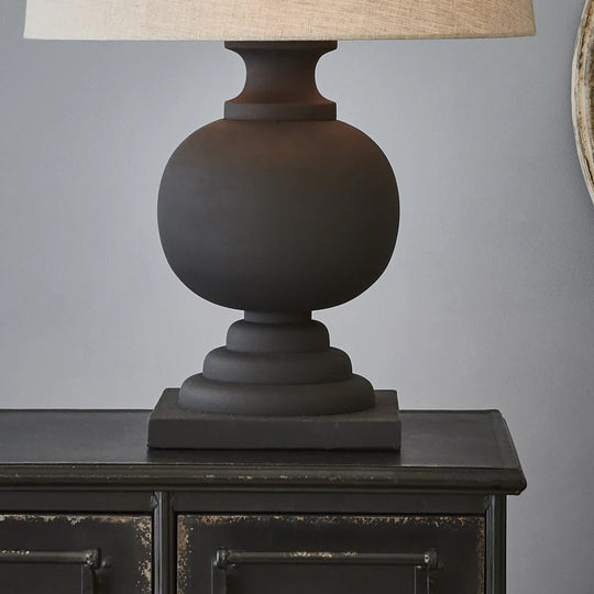 Classic Round Fabric Lamp With Wood Ball Base For Bedroom Nightstand