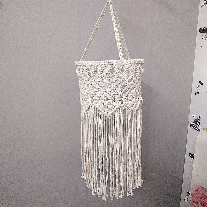 Rustic Hemp Rope Pendant Light With Criss-Cross Fringe Corridor Drop Design - 1 Head White