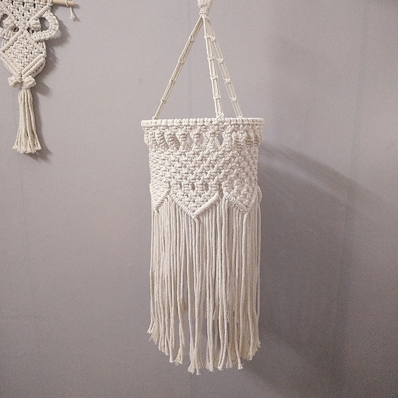 Rustic Hemp Rope Pendant Light With Criss-Cross Fringe Corridor Drop Design - 1 Head White