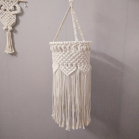 Rustic Hemp Rope Pendant Light With Criss-Cross Fringe Corridor Drop Design - 1 Head White