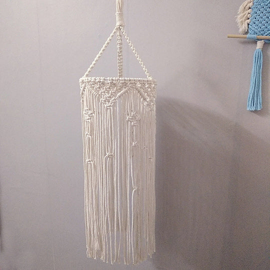 Country White Cylinder Tassel Rope Pendant Light - Dining Room Ceiling Lamp