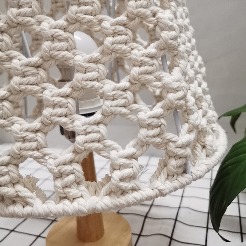 Countryside Rope Nightstand Lamp With Handmade Cone Shade