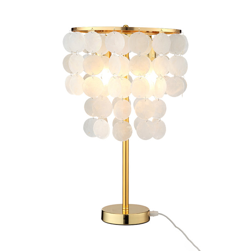 Metallic Countryside Shell Nightstand Lamp: Cascading Table Lighting For Bedroom Gold