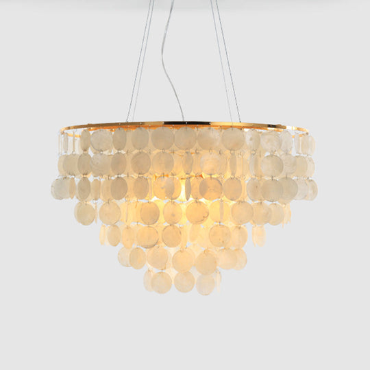 Gold Tiered Circle Chandelier - Countryside Shell Suspension Pendant For Living Room