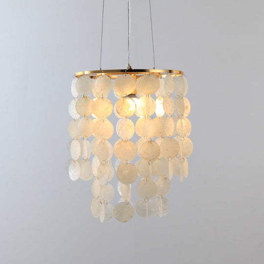 Gold Tiered Circle Chandelier - Countryside Shell Suspension Pendant For Living Room