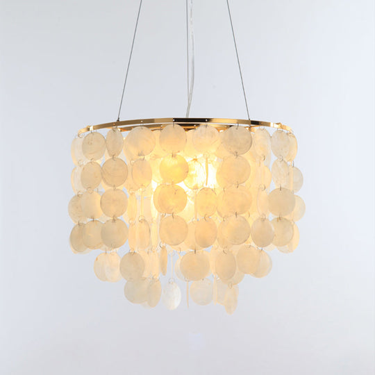 Gold Tiered Circle Chandelier - Countryside Shell Suspension Pendant For Living Room